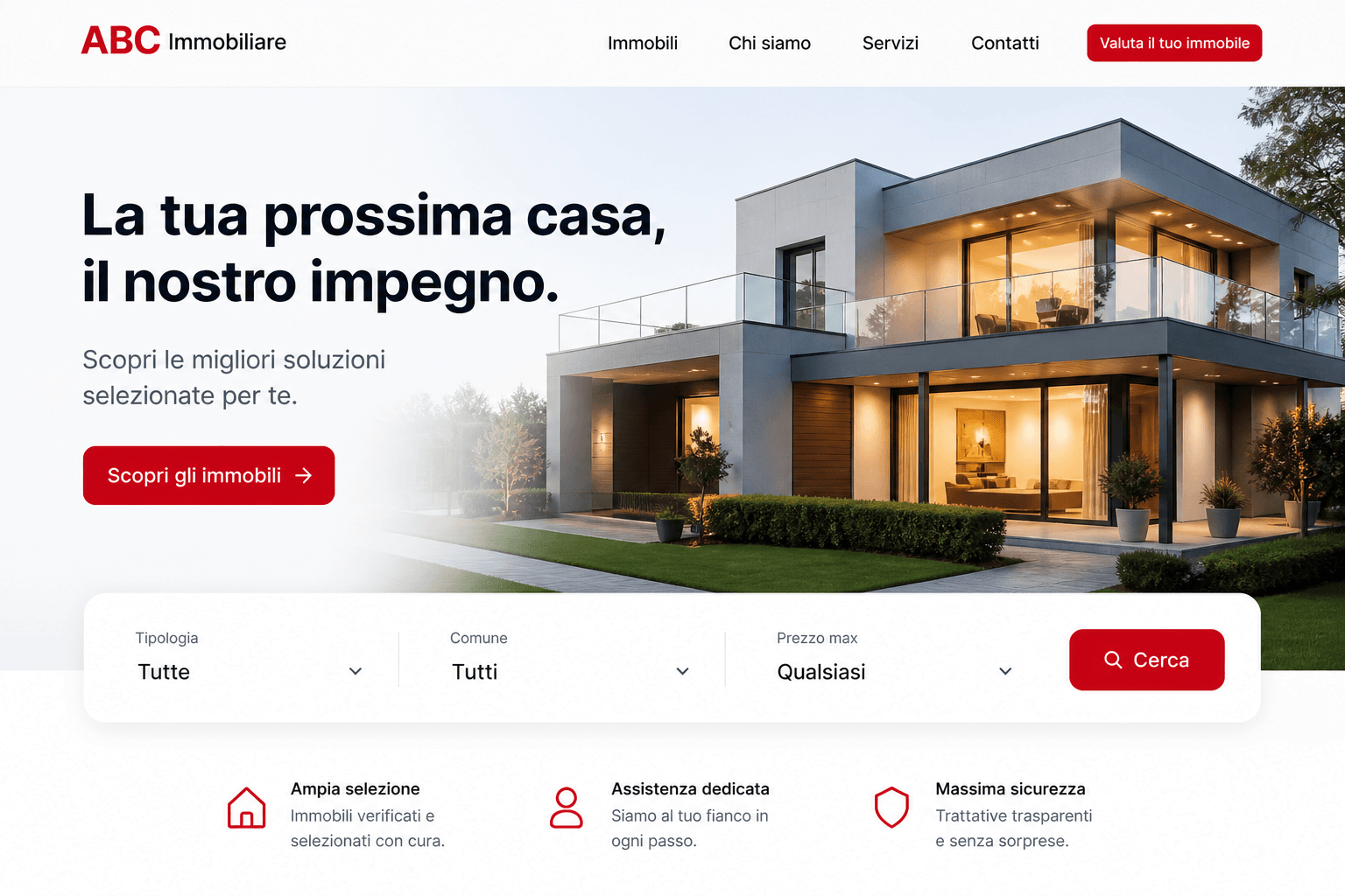 Anteprima del sito immobiliare con ricerca e annunci