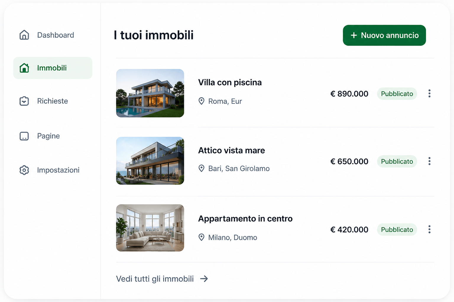 Anteprima della gestione annunci immobiliari